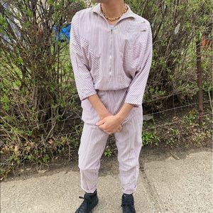 Pink stripped coveralls